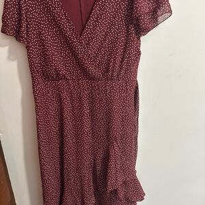 Emerald Sundae Burgundy Polka Dot Midi Dress